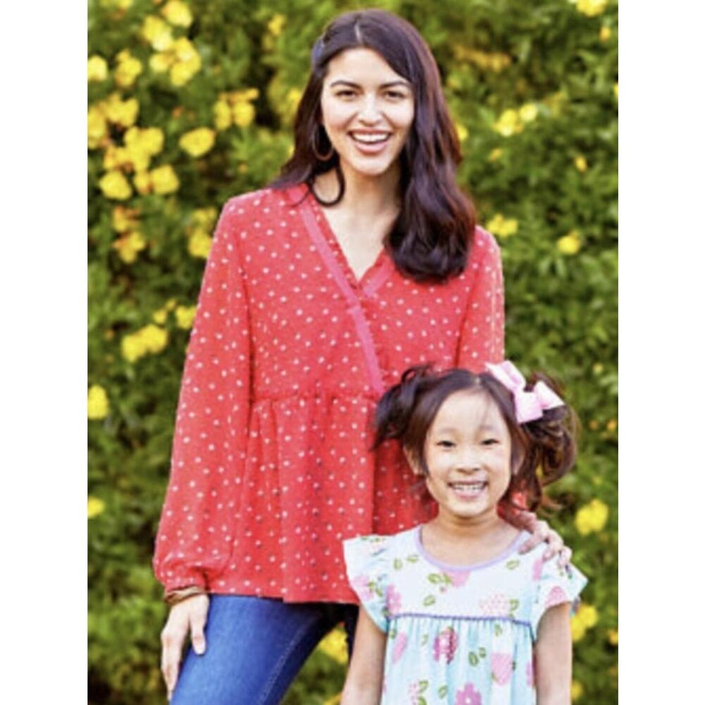 Matilda Jane Womans Sz Large Blouse Floral Dot Must Be Love V-Neck Long Sleeve